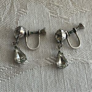 Vintage Silver Rhinestone Drop Screw back Earrings